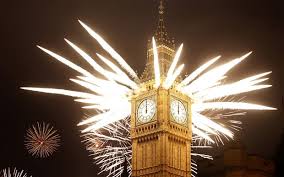 London's Big Ben with fireworks in the background